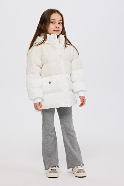 Panço Kız Çocuk Şişme Beyaz Mont