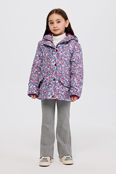 Panço Kız Çocuk Desenli Mürdüm Mont