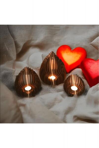 hepenuygun 3’lü Dekoratif Ahşap Mumluk