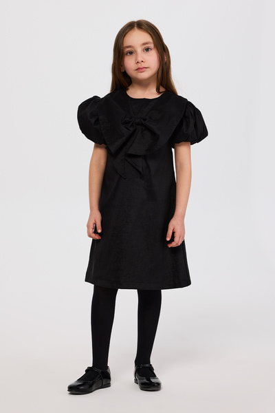 Panço Kız Çocuk Fiyonklu Siyah Parti Elbisesi