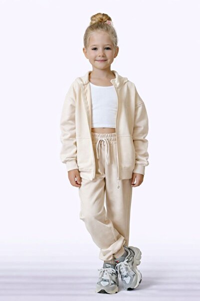 RAPAPA Set de trening pentru fete cu fermoar - culoare bej (set de 2) 0108