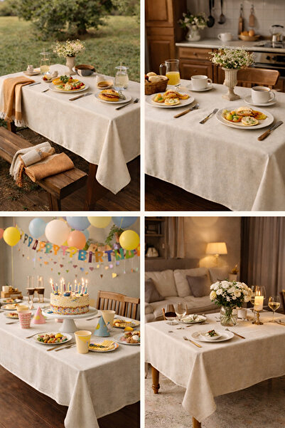 perde plus Organic Raw Linen Tablecloth Simple Design