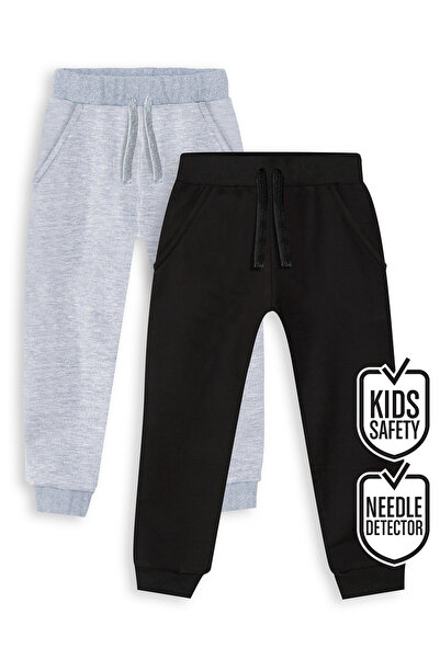 Denokids Unisex Black-Grey Melange 2-Piece Sweatpants Set