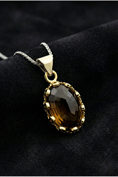 Roza Silver Sitrin Taşlı Otantik Gümüş Kadın Kolye