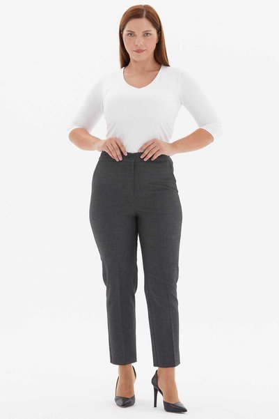 Genel Markalar Büyük Beden Lastikli Süs Cep Çizgili Pantolon / GRİ