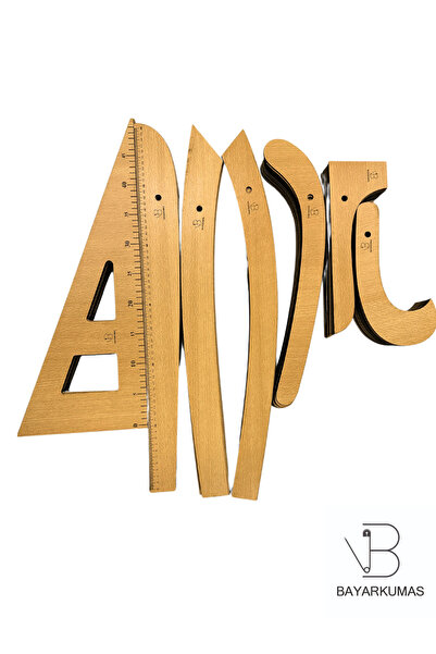 Bayar Kumaş 7 Parça Set - 7parça Ahşap Riga Seti - Riga Takımı - Cetvel