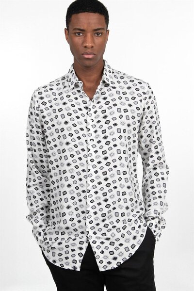 Tudors Slim Fit Μακρυμάνικο Slim Fit με τυπωμένο σχέδιο Viscose Sports ανδρικ...