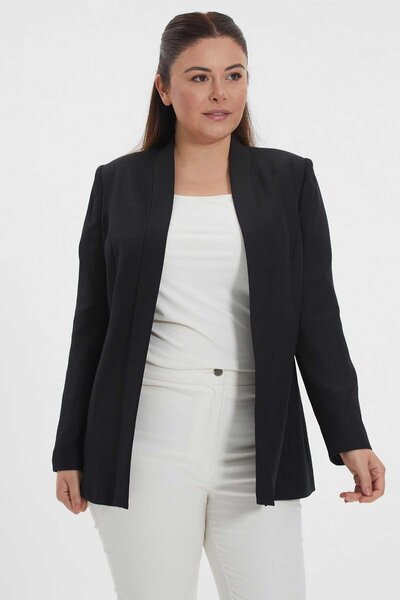 Genel Markalar Büyük Beden Yakası Katlamalı Ceket / SİYAH