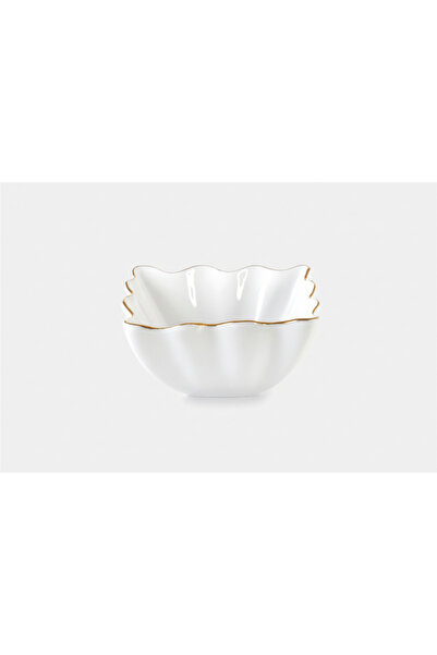 İpek Porselen 6'Lı Kare Dalga Kenarlı Altın Yaldızlı Porselen Kase Takımı 9 Cm