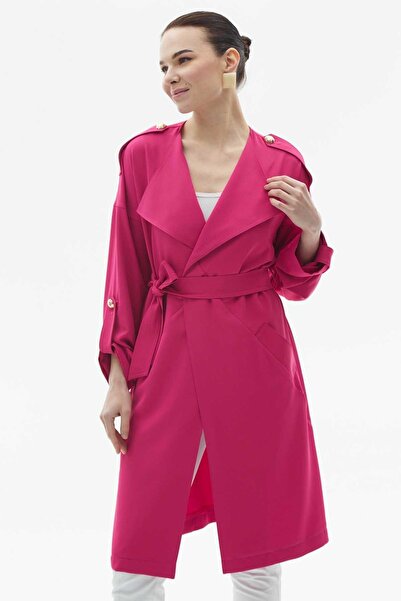 Genel Markalar Geniş Yaka Apoletli Uzun Ceket / FUŞYA