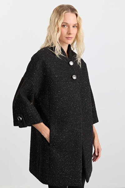 Selen Giyim Hakim Yaka Truvakar Kol Simli Kaban / SİYAH