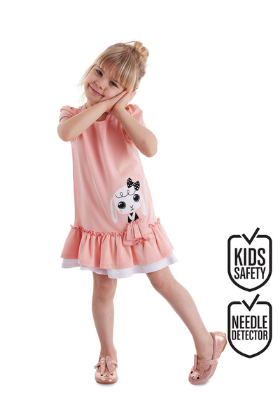 Denokids Rochie de vară din bumbac pieptănat pentru fete cu volante roz