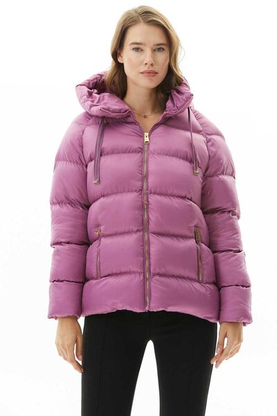 Selen Giyim Kendinden Kapüşonlu Grogrenli Kısa Mont / MOR