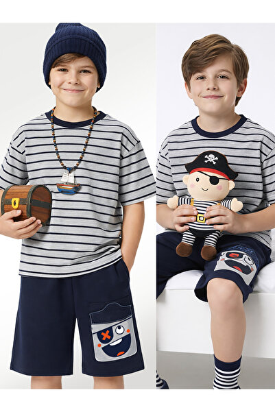 Denokids Boy's Striped T-Shirt Pirate Shorts Summer Set
