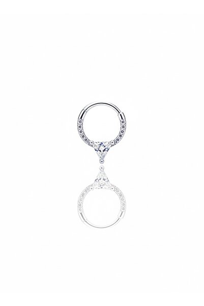 Siminkari 925 Gümüş Rodyum Kaplama Üçgen Taşlı Helix Küpe Piercing Halka