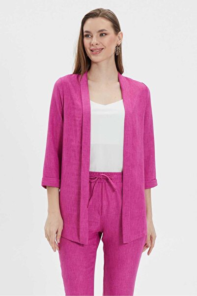 Selen Giyim Yakası Katlamalı Truvakar Kol Ceket / FUŞYA