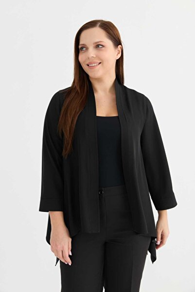 Selen Giyim Büyük Beden Önü Dökümlü Dikişli Ceket / SİYAH