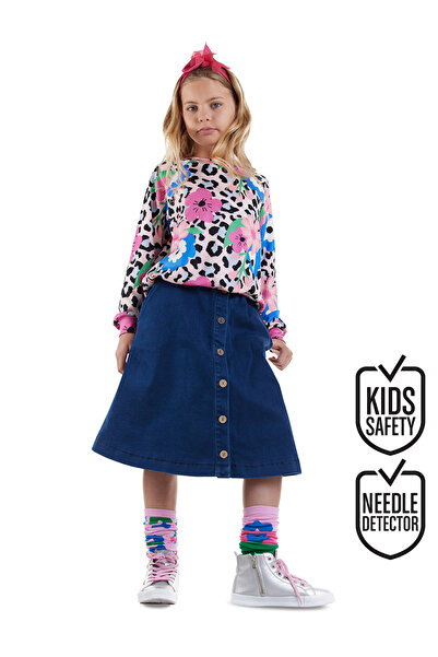 Denokids Girl's Midi Length Denim Skirt