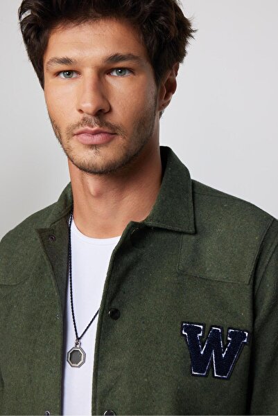 Tudors Ανδρικό πουκάμισο χακί χειμωνιάτικο ξυλοκόπο με λεπτή εφαρμογή