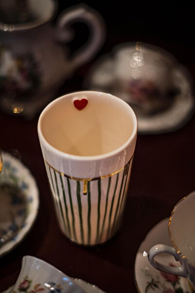 Niyugen 24 Ayar Altın Işlemeli Aşk Serisi Latte Bardağı Lacivert