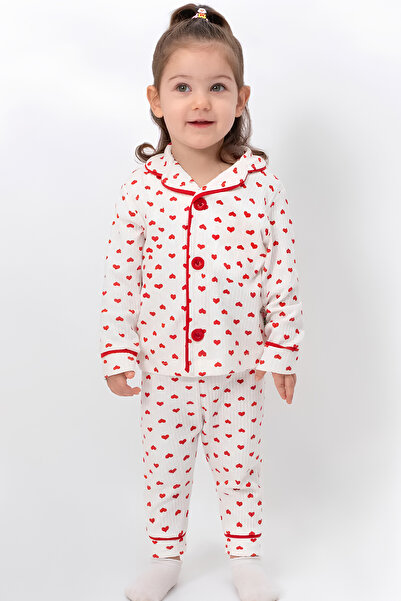 LOODUS Dívčí bavlněný pyžamový set se srdíčky
