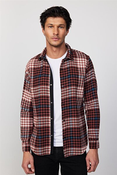 Tudors Erkek Slim Fit Dar Kesim Uzun Kollu Kareli Kışlık Oduncu Gömlek