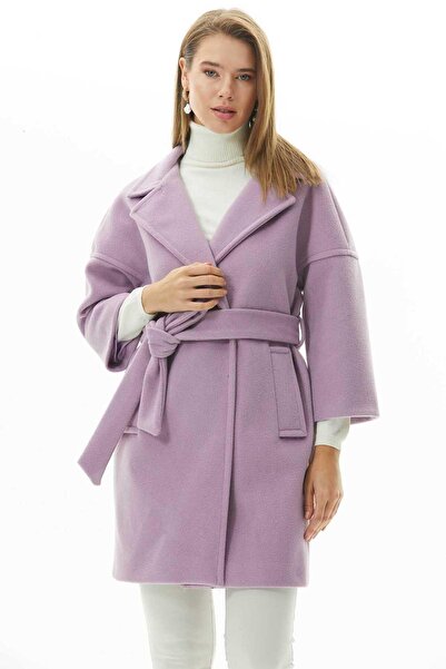 Selen Giyim Truvakar Kol Küçük Erkek Yaka Bağlamalı Kaban / LİLA