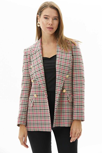 Genel Markalar Kruvaze Göğüs Cepli Kazayağı Ceket / FUŞYA