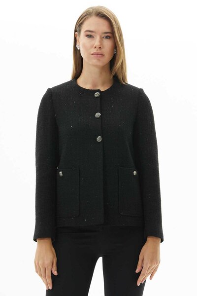 Genel Markalar Sıfır Yaka Üç Düğme Ceket / SİYAH