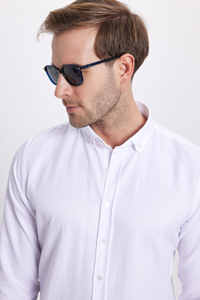 Tudors Erkek Slim Fit Dar Kesim Uzun Kollu Pamuklu Kolay Ütü Beyaz Düğmeli Ya...