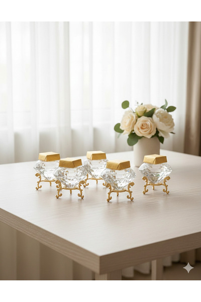 Moon Dizayn 6 Adet Kahve Yanı Bilyeli Lokumluk - Metal Ayak Pleksi Şeffaf Sun...