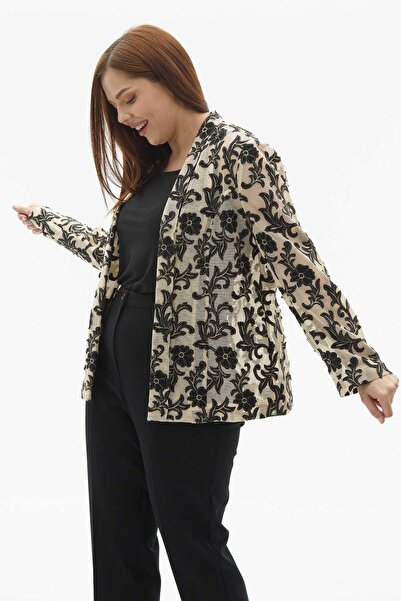 Genel Markalar Büyük Beden Üstü Jakarlı Yakası Çift Kat Hırka / SİYAH