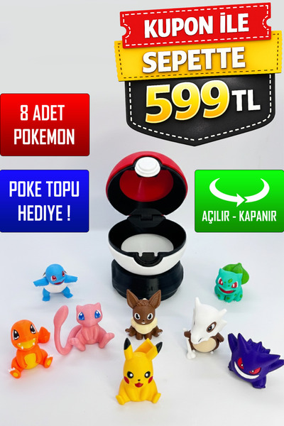 YAGLİZ Pokemon 8’li Figür Seti – Pikachu, Eevee, Mew, Gengar, Charmander, Squ...