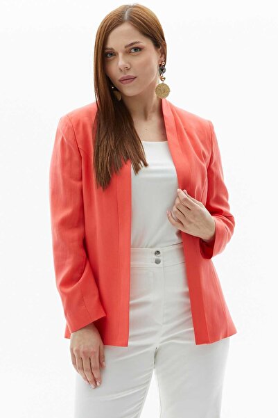 Selen Giyim Büyük Beden Yakası Katlamalı Ceket / MERCAN