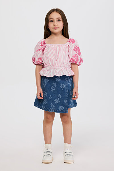 Panço Kız Çocuk Karpuz Kollu Pembe Bluz
