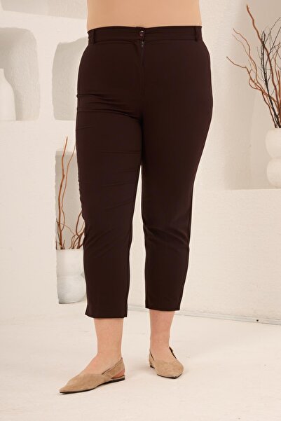 RMG Paça Slit Large Size Gabardine Trousers Brown