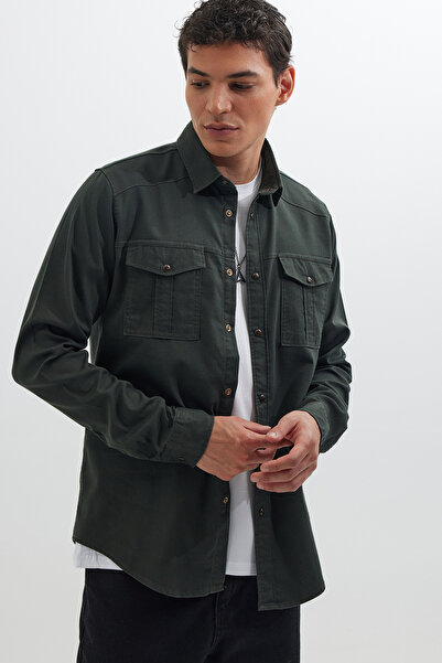 Tudors Slim Fit cu mânecă lungă Fitness rever spălat cu buzunar dublu Dobby D...