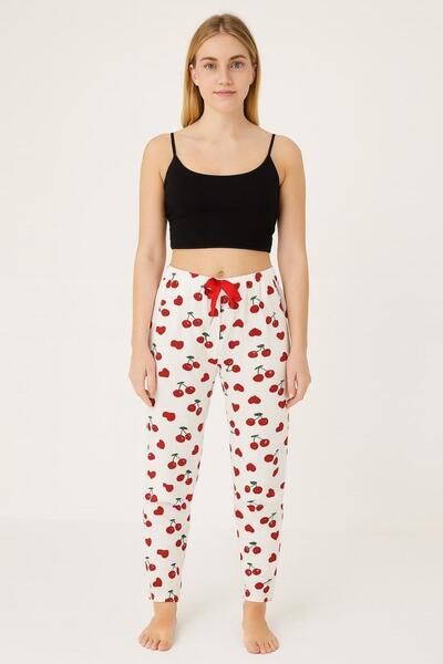 Pemilo Women's Cherry Patterned Cotton Lycra Single Bottom Pants