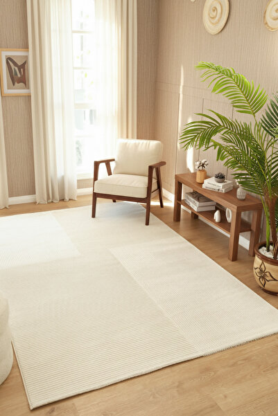 RUBİ Scandinavian Woven Cream Soft Plush Curl Lounge Rug Runner Rug Kids Rug