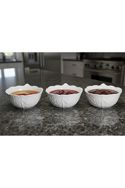 İpek Porselen 6'Lı Yaprak Desen Porselen Kase Takımı 8,5 Cm