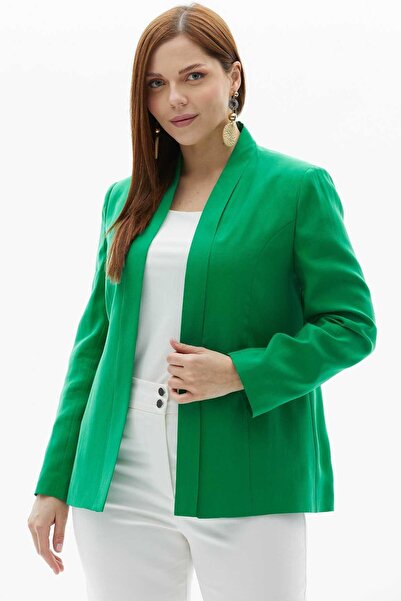 Selen Giyim Büyük Beden Yakası Katlamalı Ceket / YEŞİL