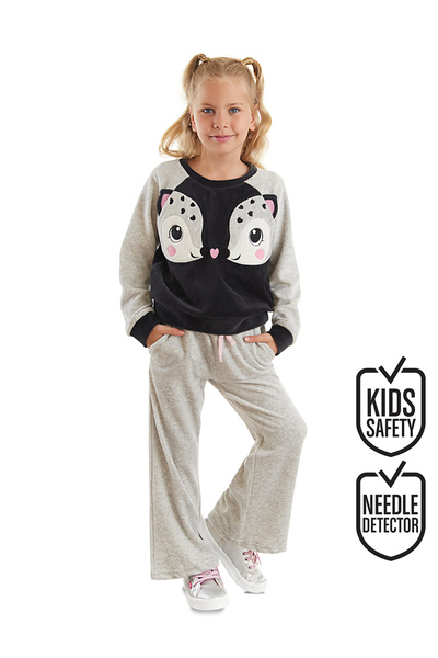 Denokids Girl's Twin Gazelle Velvet Tracksuit Set