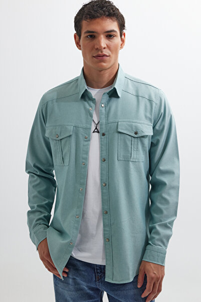 Tudors Slim Fit Uzun Kollu Spor Yaka Yıkamalı Çift Cepli Armürlü Denim Kot Mi...