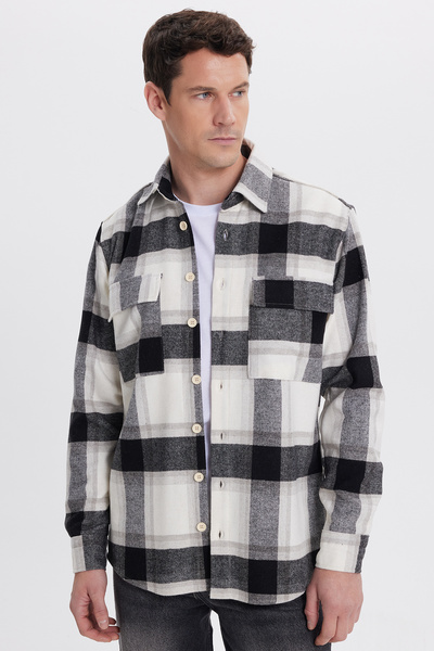 Tudors Erkek Slim Fit Dar Kesim Kareli Tek Cepli Oduncu Gömlek