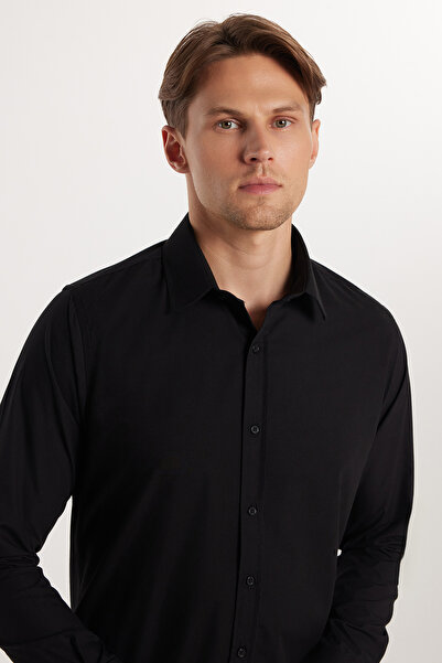 Tudors Erkek Slim Fit Dar Kesim Pamuklu Terry Cotton Kumaş Kolay Ütü Siyah Gö...