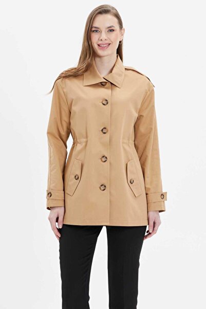 Genel Markalar Beli İçten Büzgülü Kapak Cep Trençkot / CAMEL