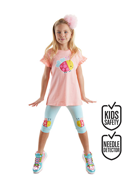 Denokids Fırfırlı Uğur Böceği Kız Çocuk Yazlık Tunik Tayt Takım