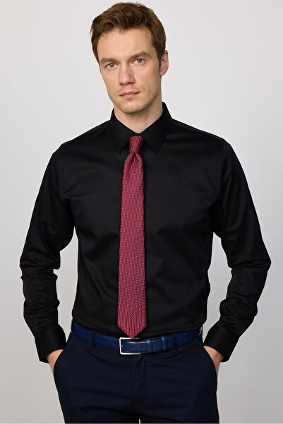 Tudors Slim Fit Uzun Kollu Premium Seri Cotton Likralı Siyah Erkek Gömlek