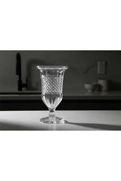 İpek Porselen Lüks Kristal Kesim Ayaklı Cam Dekoratif Çiçek Vazosu 25 Cm
