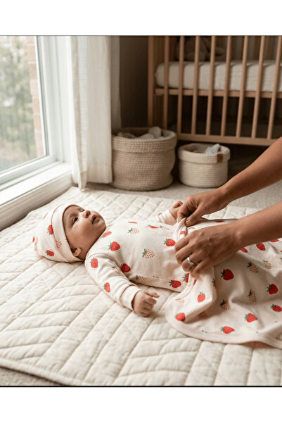 Organik Pamuk Çilek Baskılı 10 Parça Kutulu Hastane Çıkış Seti